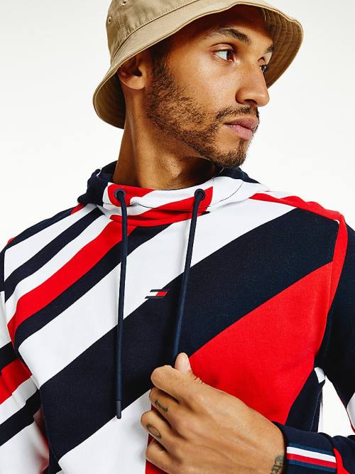 Tommy Hilfiger Organic Pamuklu Colour-Blocked Kapüşonlu Sweatshirt Erkek Kırmızı | TH162JXM