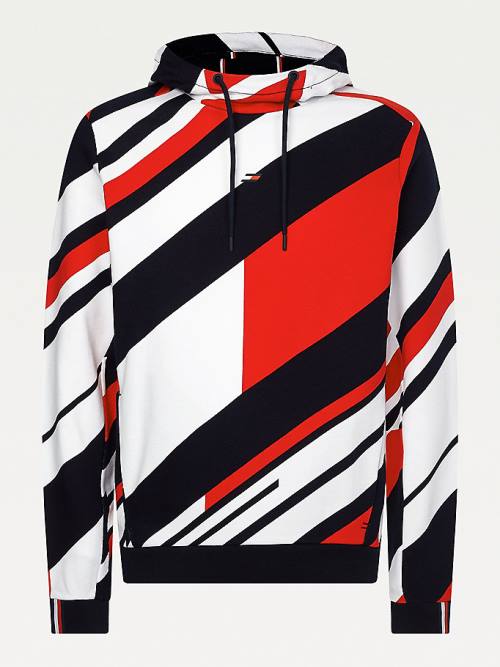 Tommy Hilfiger Organic Pamuklu Colour-Blocked Kapüşonlu Sweatshirt Erkek Kırmızı | TH162JXM