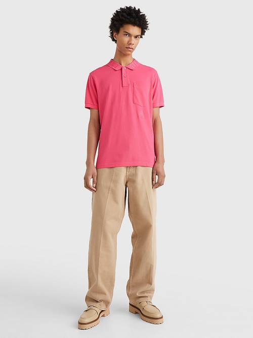 Tommy Hilfiger Organic Pamuklu Crest Embroidery Polo Yaka Tişört Erkek Pembe | TH107YQE