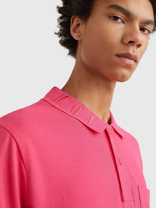 Tommy Hilfiger Organic Pamuklu Crest Embroidery Polo Yaka Tişört Erkek Pembe | TH107YQE