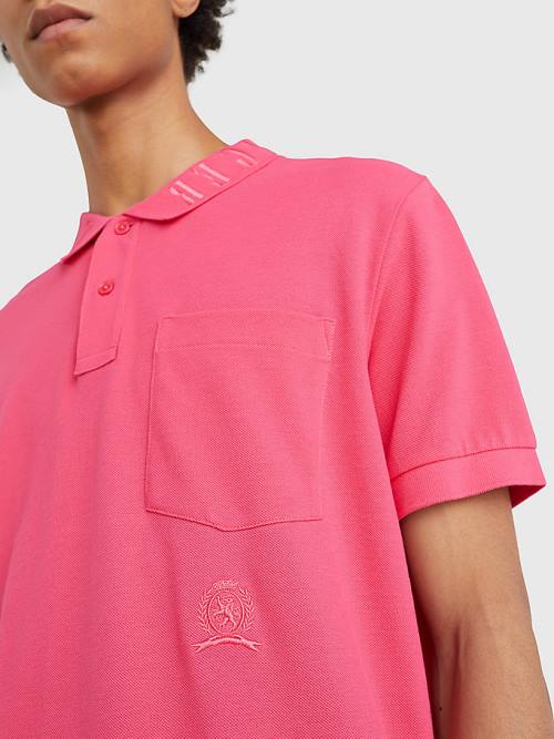 Tommy Hilfiger Organic Pamuklu Crest Embroidery Polo Yaka Tişört Erkek Pembe | TH107YQE