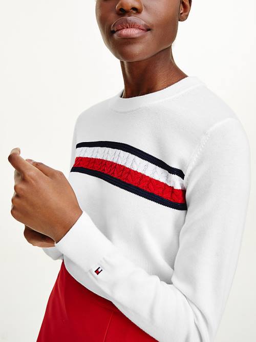 Tommy Hilfiger Organic Pamuklu Crew Neck Jumper Kazak Kadın Beyaz | TH276PFN