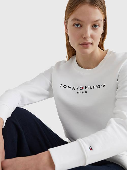 Tommy Hilfiger Organic Pamuklu Crew Neck Sweatshirt Kadın Beyaz | TH536PMB