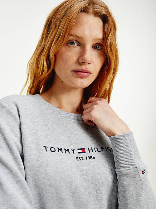 Tommy Hilfiger Organic Pamuklu Crew Neck Sweatshirt Kadın Gri | TH574SHV