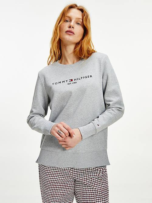 Tommy Hilfiger Organic Pamuklu Crew Neck Sweatshirt Kadın Gri | TH574SHV