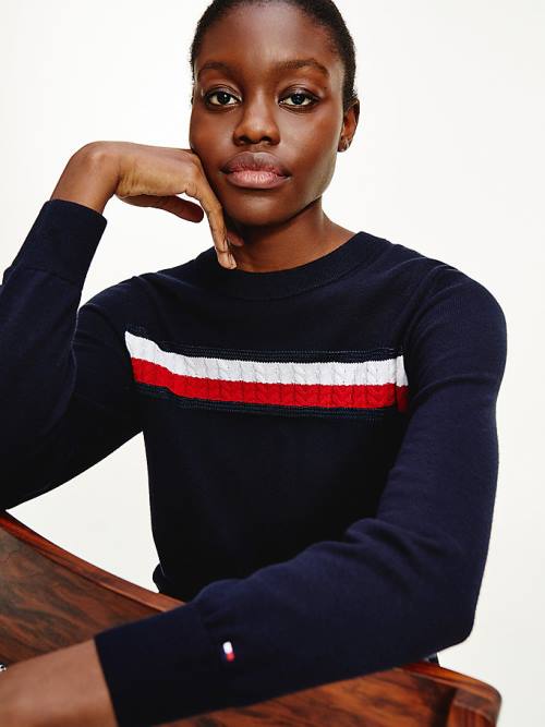 Tommy Hilfiger Organic Pamuklu Crew Neck Jumper Kazak Kadın Mavi | TH628SVZ