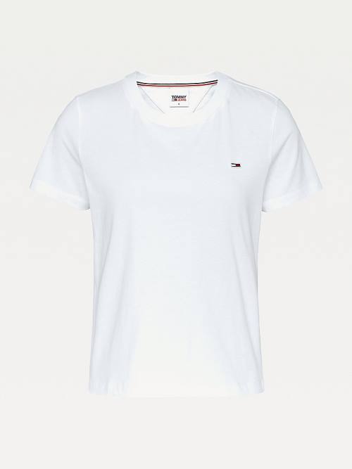 Tommy Hilfiger Organic Pamuklu Crew Neck Tişört Kadın Beyaz | TH780HRC