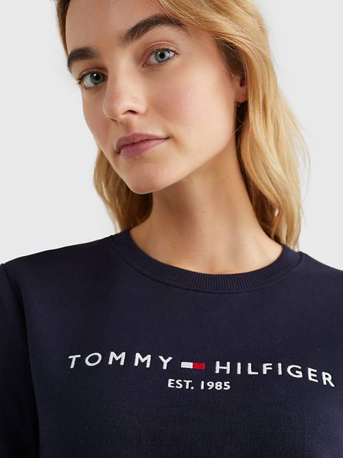 Tommy Hilfiger Organic Pamuklu Crew Neck Sweatshirt Kadın Mavi | TH879HZG