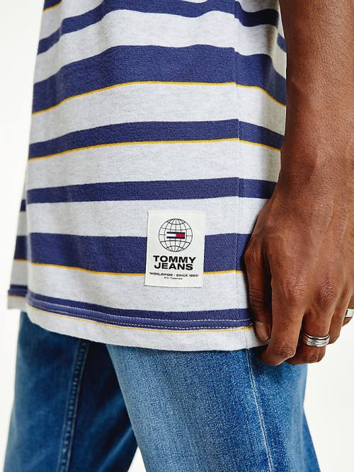 Tommy Hilfiger Organic Pamuklu Double Collar Stripe Tişört Erkek Gri | TH914RFP