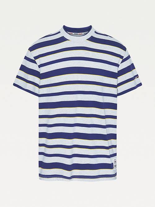 Tommy Hilfiger Organic Pamuklu Double Collar Stripe Tişört Erkek Gri | TH914RFP