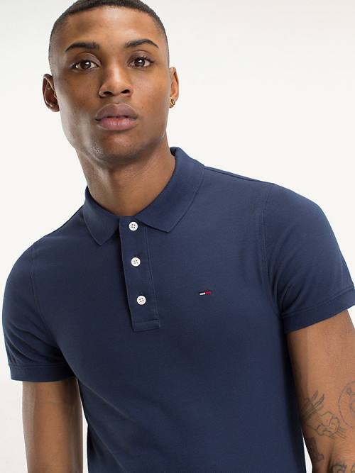 Tommy Hilfiger Organic Pamuklu Fine Pique Slim Polo Yaka Tişört Erkek Mavi | TH170CMY