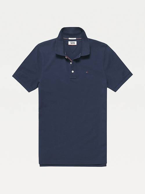 Tommy Hilfiger Organic Pamuklu Fine Pique Slim Polo Yaka Tişört Erkek Mavi | TH170CMY