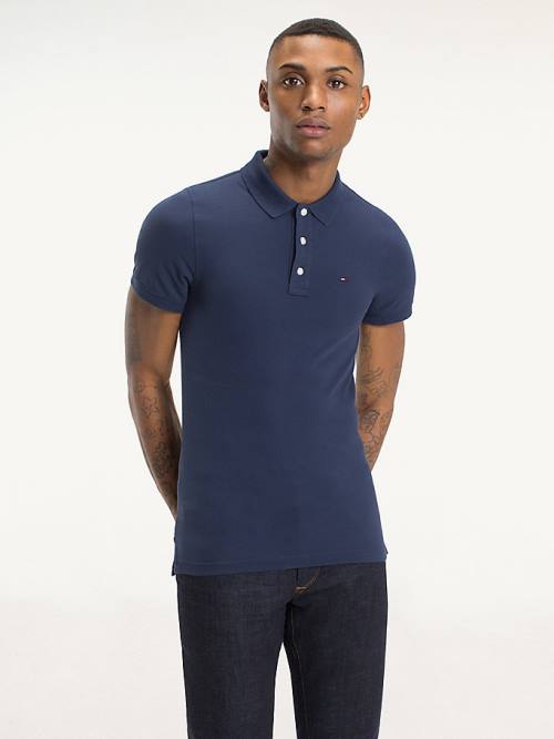 Tommy Hilfiger Organic Pamuklu Fine Pique Slim Polo Yaka Tişört Erkek Mavi | TH170CMY