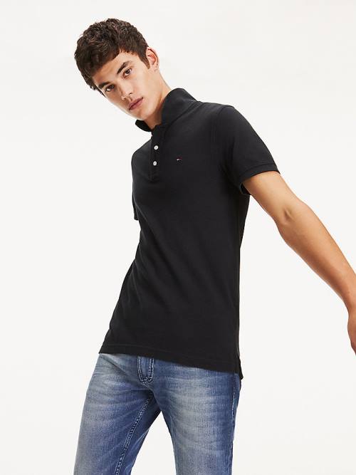 Tommy Hilfiger Organic Pamuklu Fine Pique Slim Polo Yaka Tişört Erkek Siyah | TH546GBX