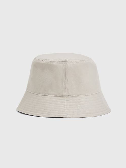 Tommy Hilfiger Organic Pamuklu Flag Embroidery Bucket Şapka Erkek Bej Rengi | TH968FJQ