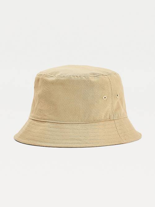 Tommy Hilfiger Organic Pamuklu Flag Embroidery Bucket Şapka Erkek Bej Rengi | TH982PVA