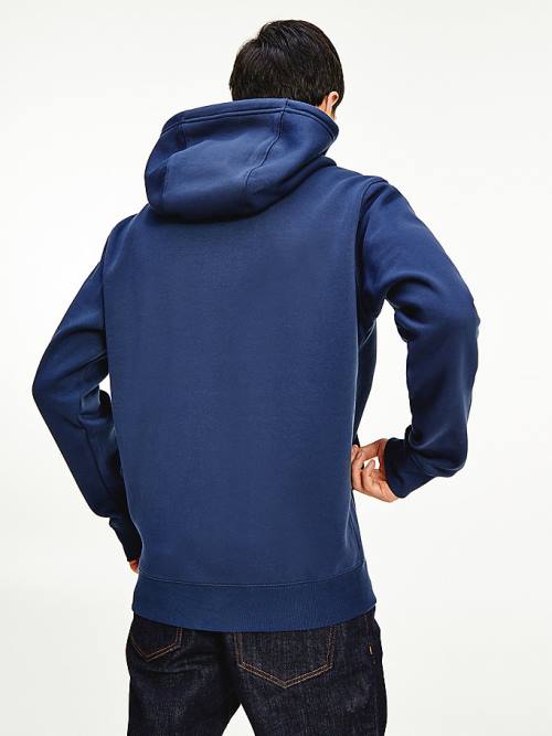 Tommy Hilfiger Organic Pamuklu Fleece Zip-Thru Kapüşonlu Sweatshirt Erkek Mavi | TH156BLC