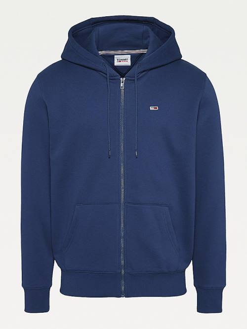 Tommy Hilfiger Organic Pamuklu Fleece Zip-Thru Kapüşonlu Sweatshirt Erkek Mavi | TH156BLC