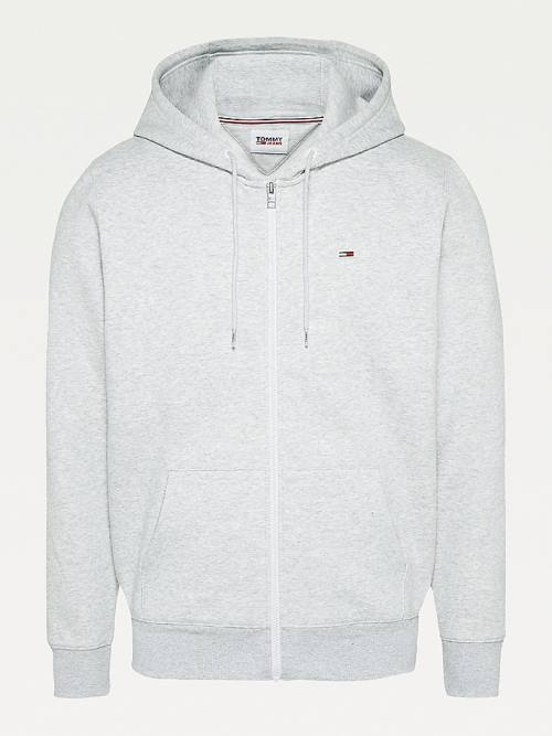 Tommy Hilfiger Organic Pamuklu Fleece Zip-Thru Kapüşonlu Sweatshirt Erkek Gri | TH180ACO