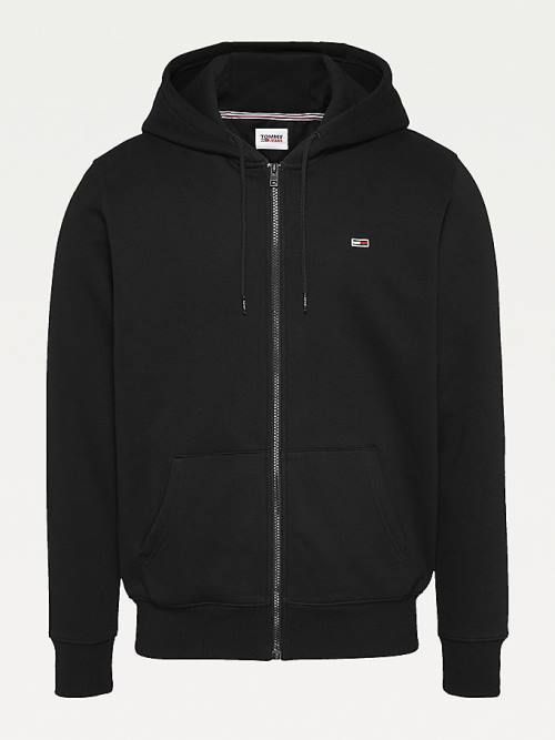 Tommy Hilfiger Organic Pamuklu Fleece Zip-Thru Kapüşonlu Sweatshirt Erkek Siyah | TH385MXN