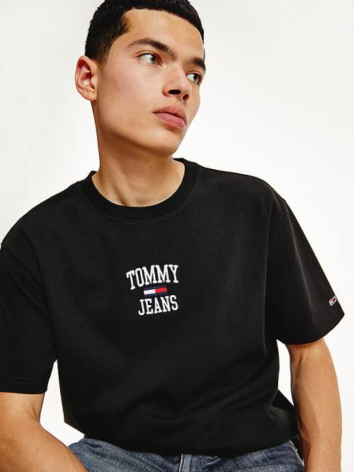 Tommy Hilfiger Organic Pamuklu Jersey Logo Tişört Erkek Siyah | TH389VLI