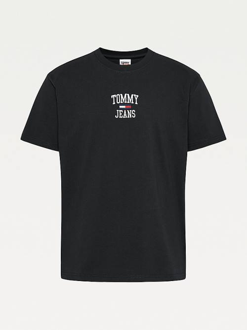 Tommy Hilfiger Organic Pamuklu Jersey Logo Tişört Erkek Siyah | TH389VLI