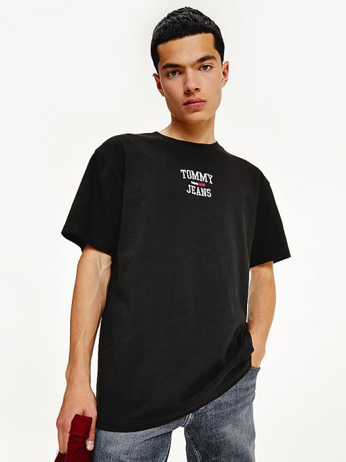 Tommy Hilfiger Organic Pamuklu Jersey Logo Tişört Erkek Siyah | TH389VLI