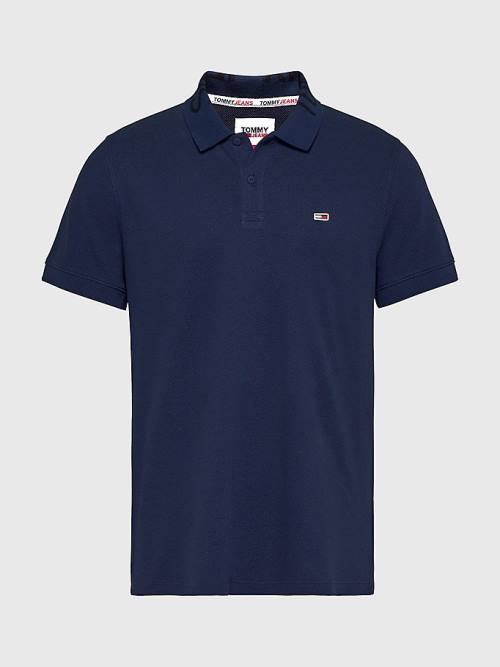 Tommy Hilfiger Organic Pamuklu Logo Collar Polo Yaka Tişört Erkek Mavi | TH516SBW