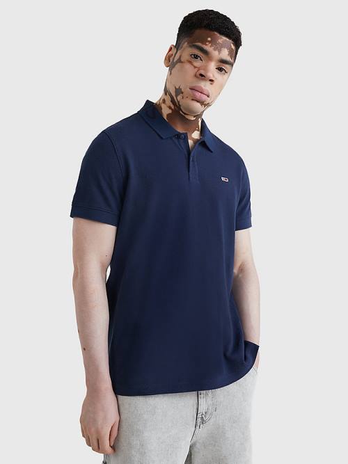 Tommy Hilfiger Organic Pamuklu Logo Collar Polo Yaka Tişört Erkek Mavi | TH516SBW