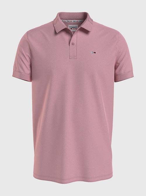 Tommy Hilfiger Organic Pamuklu Logo Collar Polo Yaka Tişört Erkek Pembe | TH732MSL