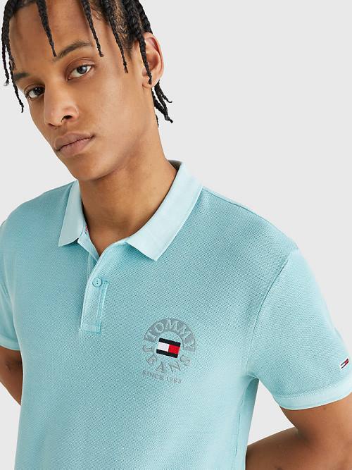 Tommy Hilfiger Organic Pamuklu Logo Embroidery Polo Yaka Tişört Erkek Mavi | TH791GFD