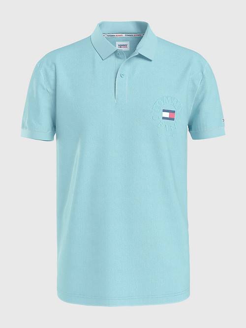 Tommy Hilfiger Organic Pamuklu Logo Embroidery Polo Yaka Tişört Erkek Mavi | TH791GFD