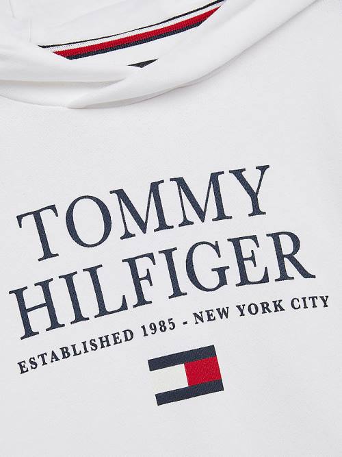 Tommy Hilfiger Organic Pamuklu Logo Kapüşonlu Sweatshirt Erkek Çocuk Beyaz | TH425URF