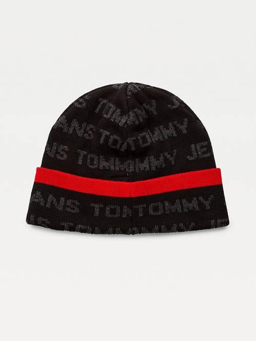 Tommy Hilfiger Organic Pamuklu Logo Print Beanie Şapka Erkek Siyah | TH310HGF