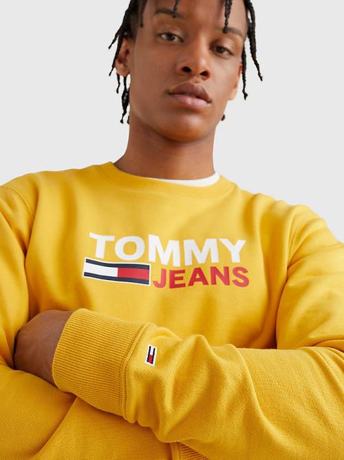 Tommy Hilfiger Organic Pamuklu Logo Sweatshirt Erkek Sarı | TH780KGB