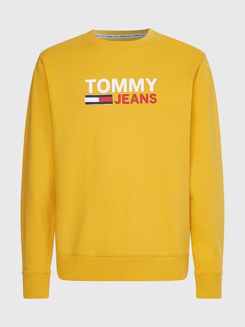 Tommy Hilfiger Organic Pamuklu Logo Sweatshirt Erkek Sarı | TH780KGB