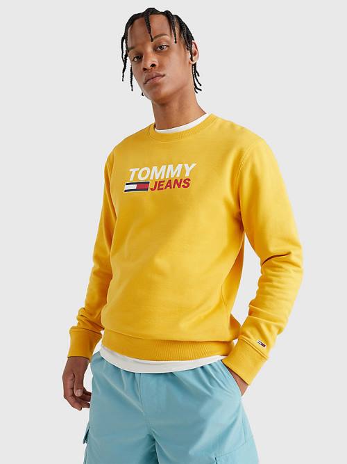 Tommy Hilfiger Organic Pamuklu Logo Sweatshirt Erkek Sarı | TH780KGB