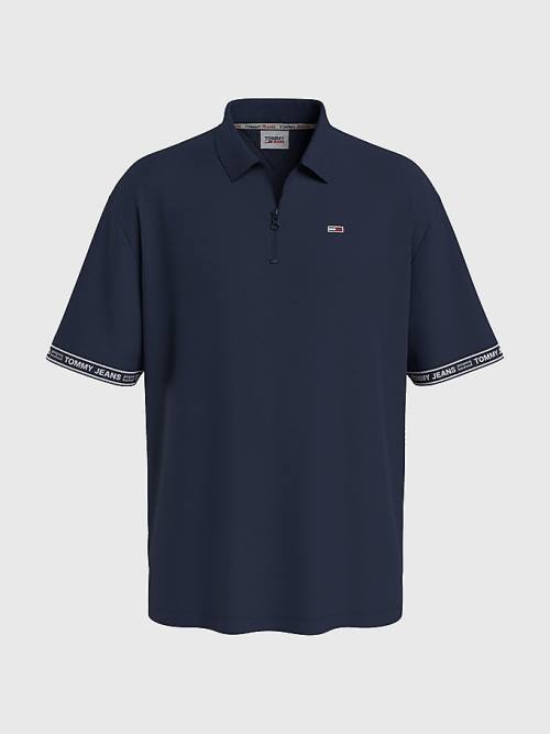 Tommy Hilfiger Organic Pamuklu Logo Tape Polo Yaka Tişört Erkek Mavi | TH548OSC