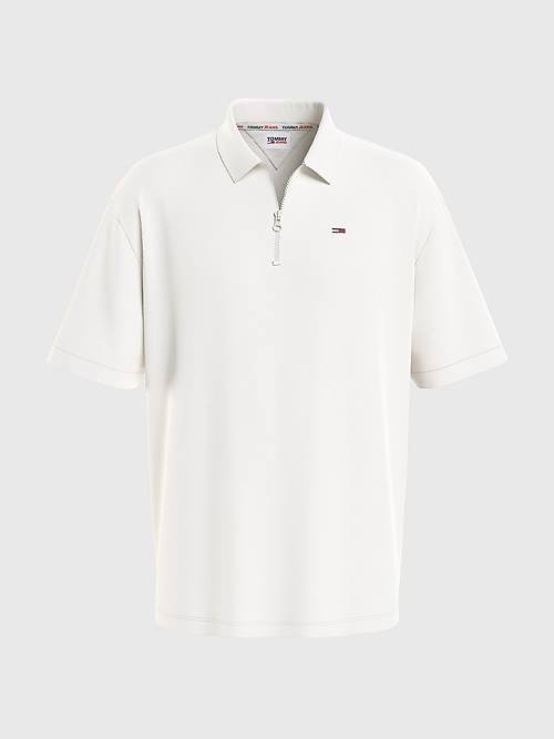 Tommy Hilfiger Organic Pamuklu Logo Tape Polo Yaka Tişört Erkek Beyaz | TH735WJI