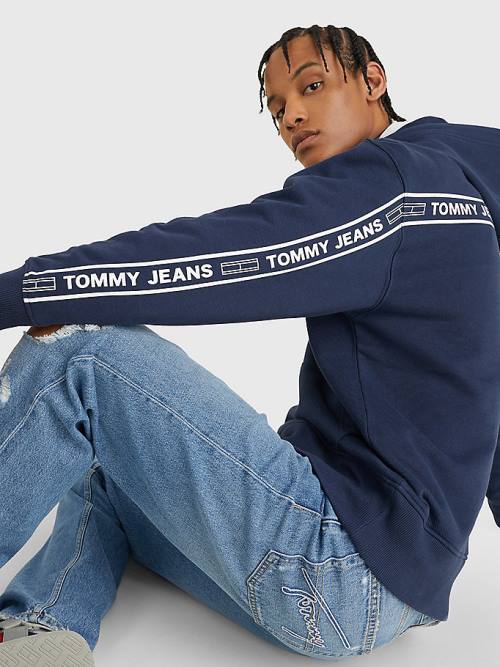 Tommy Hilfiger Organic Pamuklu Logo Tape Kapüşonlu Sweatshirt Erkek Mavi | TH956WYI