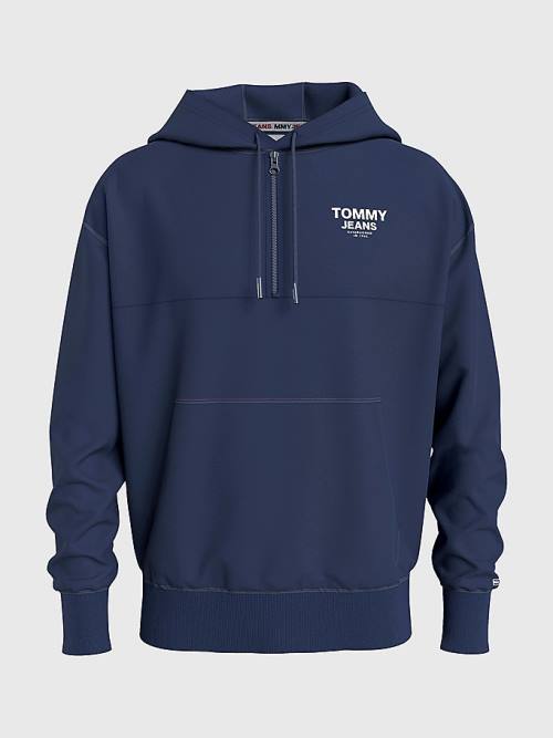 Tommy Hilfiger Organic Pamuklu Logo Tape Kapüşonlu Sweatshirt Erkek Mavi | TH956WYI