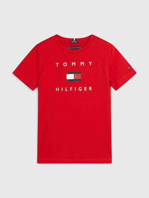 Tommy Hilfiger Organic Pamuklu Logo Tişört Erkek Çocuk Kırmızı | TH140PYE