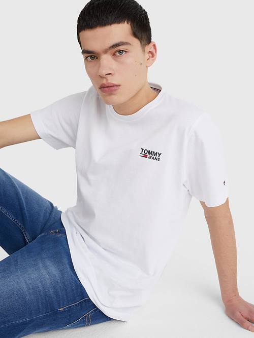 Tommy Hilfiger Organic Pamuklu Logo Tişört Erkek Beyaz | TH158GKX