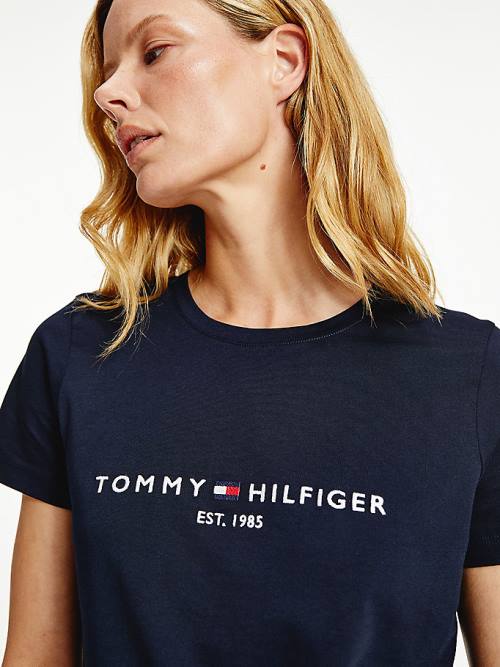 Tommy Hilfiger Organic Pamuklu Logo Tişört Kadın Mavi | TH186EVN