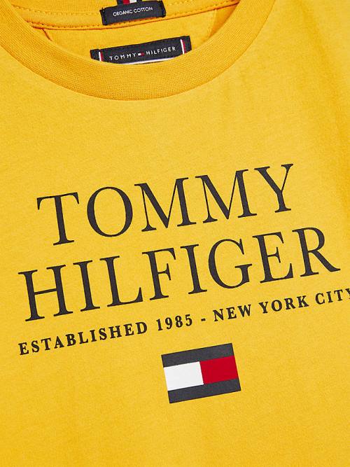 Tommy Hilfiger Organic Pamuklu Logo Tişört Erkek Çocuk Sarı | TH801MNF