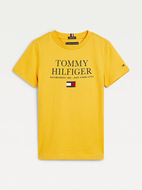 Tommy Hilfiger Organic Pamuklu Logo Tişört Erkek Çocuk Sarı | TH801MNF