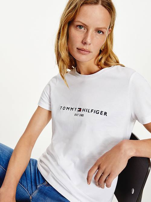 Tommy Hilfiger Organic Pamuklu Logo Tişört Kadın Beyaz | TH852GNF