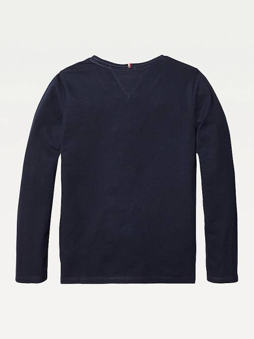 Tommy Hilfiger Organic Pamuklu Long Sleeve Top Tişört Kiz Çocuk Mavi | TH063IDH