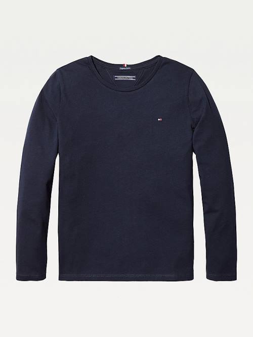 Tommy Hilfiger Organic Pamuklu Long Sleeve Top Tişört Kiz Çocuk Mavi | TH063IDH