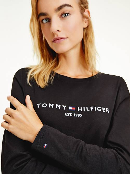 Tommy Hilfiger Organic Pamuklu Long Sleeve Tişört Kadın Siyah | TH084KRE